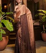 Brown Elegant Swarovski Work Girlish Party Saree