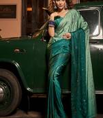 Green Elegant Swarovski Work Girlish Party Saree