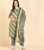 Women's Multicolor Printed Cotton Kurti With Pant and Dupatta Set