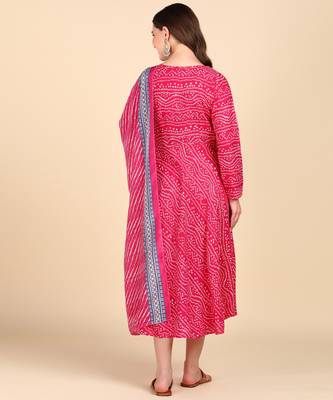 Women's Pink Printed Cotton Kurti With Foil Printed Dupatta Set 2
