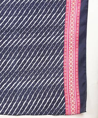 Women's Navy Blue Printed Cotton Kurti With Foil Printed Dupatta Set 4