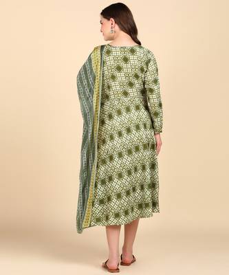 Women's Multicolor Printed Cotton Kurti With Foil Printed Dupatta Set 2