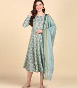 Women's Multicolor Printed Cotton Kurti With Foil Printed Dupatta Set