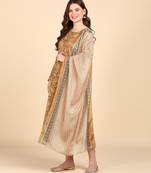 Women's Brown Printed Cotton Kurti With Foil Printed Dupatta Set