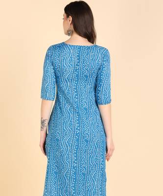 Blue Printed Cotton Straight Kurta 2