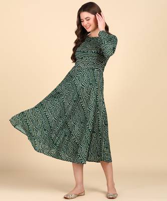Green Printed Cotton Round Kurta 1