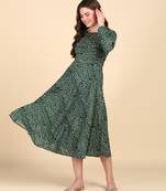 Green Printed Cotton Round Kurta