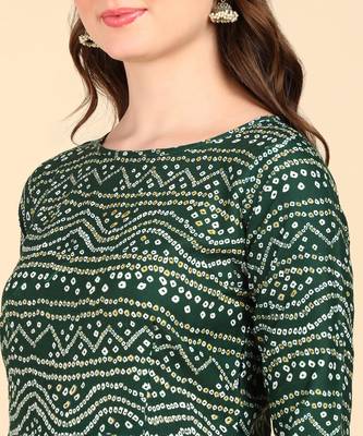 Green Printed Cotton Round Kurta 4