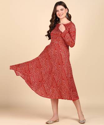 Red Printed Cotton Round Kurta 1
