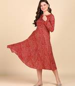 Red Printed Cotton Round Kurta