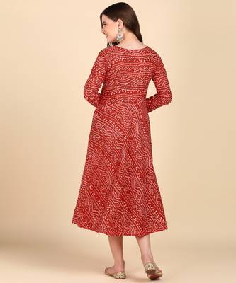 Red Printed Cotton Round Kurta 2