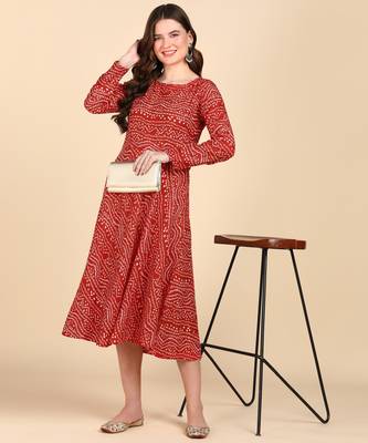 Red Printed Cotton Round Kurta 3