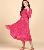 Pink Printed Cotton Round Kurta