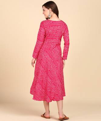 Pink Printed Cotton Round Kurta 2