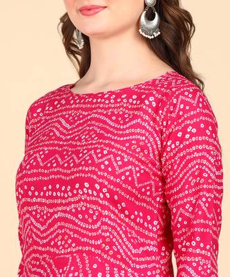 Pink Printed Cotton Round Kurta 4