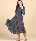 Navy Blue Printed Cotton Round Kurta