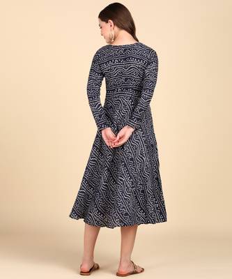 Navy Blue Printed Cotton Round Kurta 2