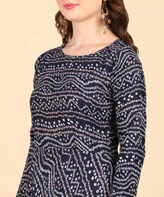 Navy Blue Printed Cotton Round Kurta 4