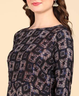 Navy Blue Printed Cotton Round Kurta 4
