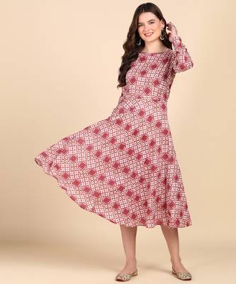 Dark Peach Printed Cotton Round Kurta 1