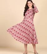 Dark Peach Printed Cotton Round Kurta