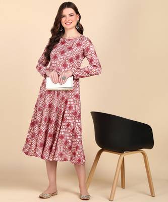 Dark Peach Printed Cotton Round Kurta 3