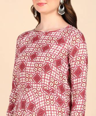 Dark Peach Printed Cotton Round Kurta 4