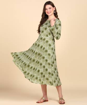 Green Printed Cotton Round Kurta 1