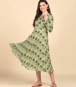 Green Printed Cotton Round Kurta