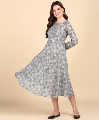 Grey Printed Cotton Round Kurta 1