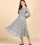 Grey Printed Cotton Round Kurta