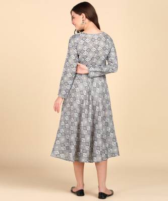 Grey Printed Cotton Round Kurta 2