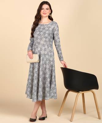 Grey Printed Cotton Round Kurta 3