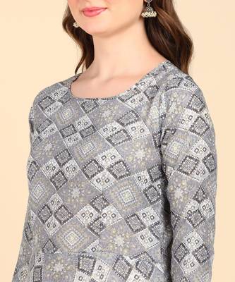 Grey Printed Cotton Round Kurta 4