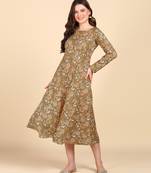 Mustard Printed Cotton Round Kurta