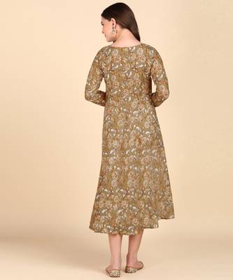 Mustard Printed Cotton Round Kurta 2