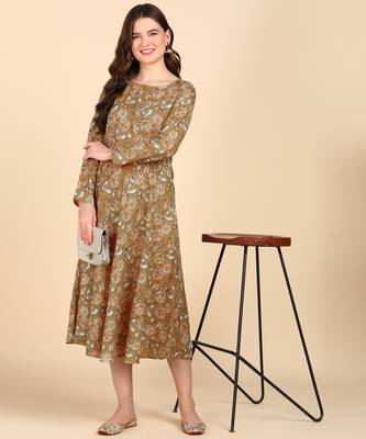 Mustard Printed Cotton Round Kurta 3
