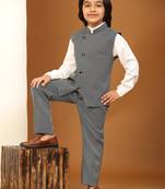 Black Checkered Cotton 3 Piece Suit Set for Boys Party,Wedding Outfits