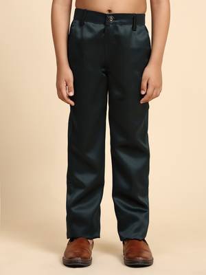 Dark Green Plain Cotton 3 Piece Suit Set for Boys 5