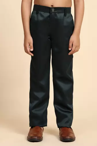 Dark Green Plain Cotton 3 Piece Suit Set for Boys