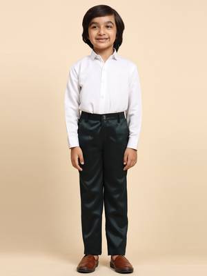 Dark Green Plain Cotton 3 Piece Suit Set for Boys 7