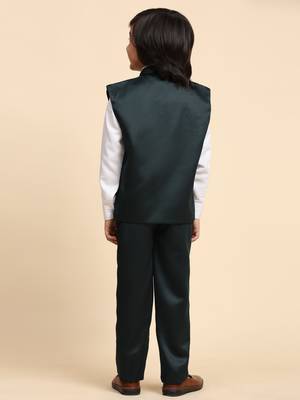 Dark Green Plain Cotton 3 Piece Suit Set for Boys 8
