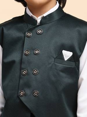 Dark Green Plain Cotton 3 Piece Suit Set for Boys 9
