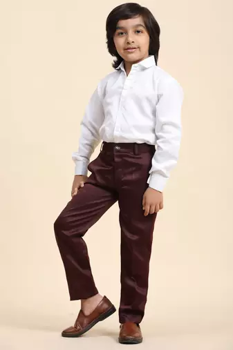 Maroon Plain Cotton 3 Piece Suit Set for Boys