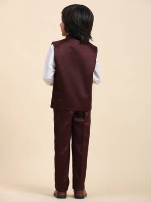 Maroon Plain Cotton 3 Piece Suit Set for Boys 4