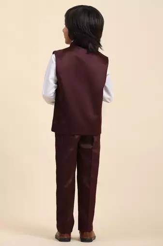 Maroon Plain Cotton 3 Piece Suit Set for Boys
