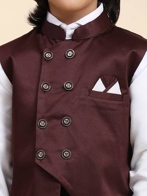 Maroon Plain Cotton 3 Piece Suit Set for Boys 6