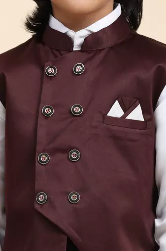 Maroon Plain Cotton 3 Piece Suit Set for Boys