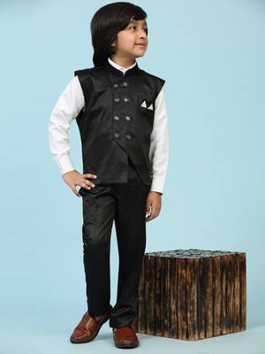 Black Plain Cotton 3 Piece Suit Set for Boys 1