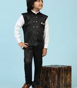 Black Plain Cotton 3 Piece Suit Set for Boys